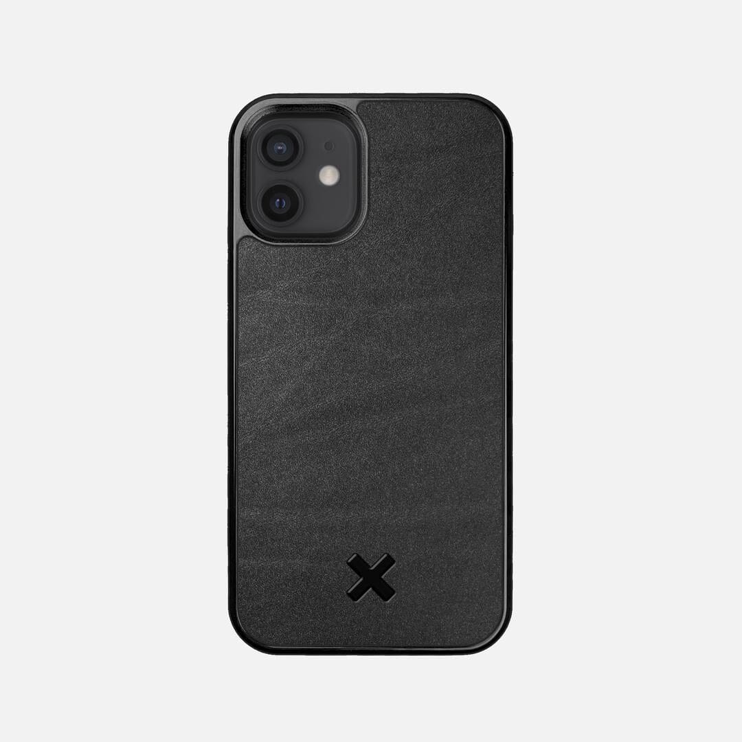 Charcoal Leather Case for the Apple iPhone 12 Mini featuring a Genuine Leather backer with the Keyway X Mark#Phone Model_iPhone 12 Mini