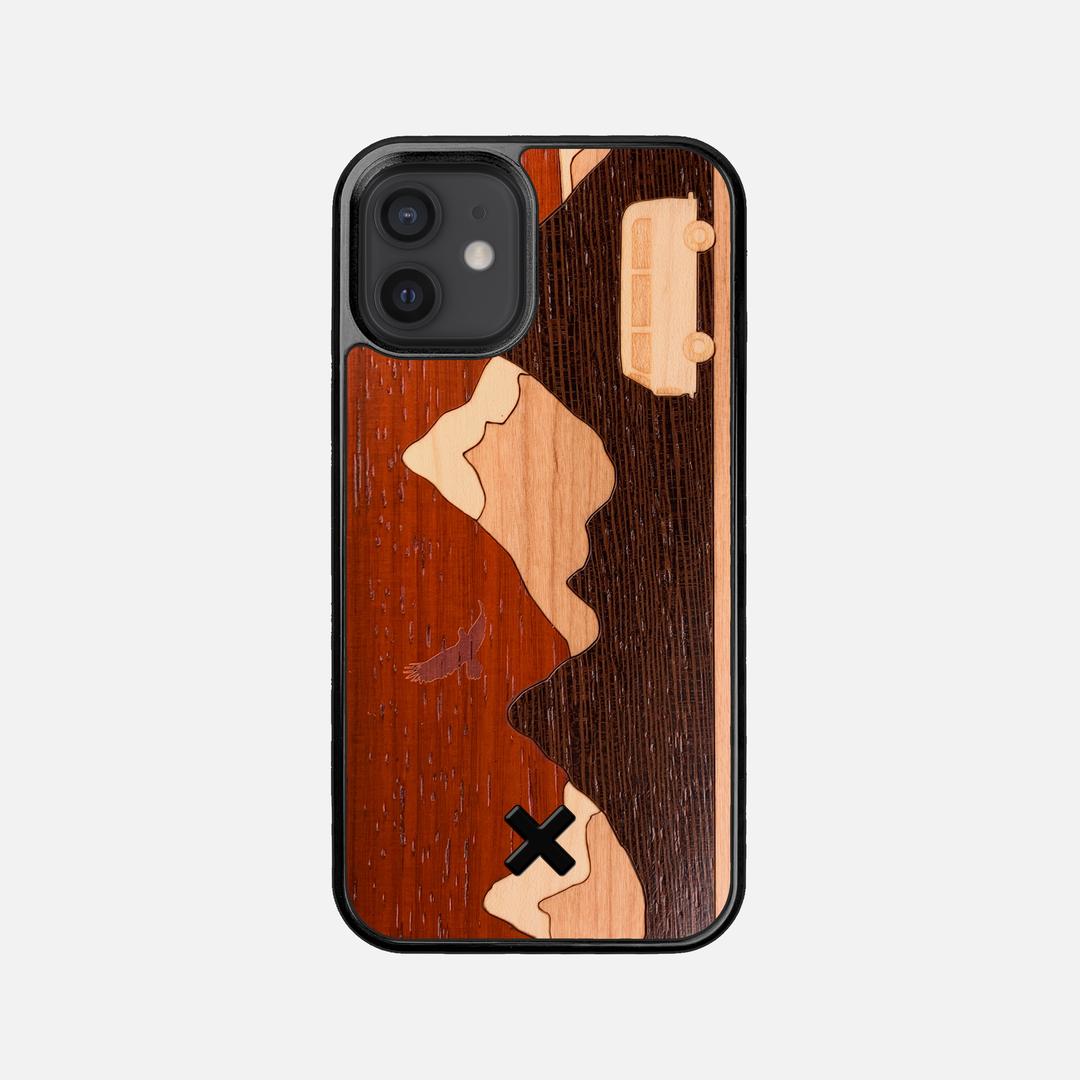 Cross Country Case for the Apple iPhone 12 Mini featuring a Padauk, Maple, Cherry, and Wenge Wood backer with the Keyway X Mark#Phone Model_iPhone 12 Mini