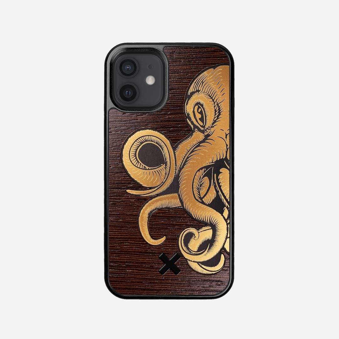 Kraken 2 Case for the Apple iPhone 12 Mini featuring an Engraved Gold and Wenge Wood backer with the Keyway X Mark#Phone Model_iPhone 12 Mini