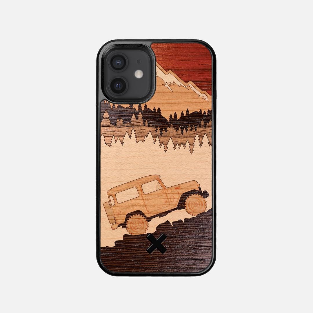 Off-Road Case for the Apple iPhone 12 Mini featuring a Padauk, Cherry, Maple, and Walnut Wood backer with the Keyway X Mark#Phone Model_iPhone 12 Mini