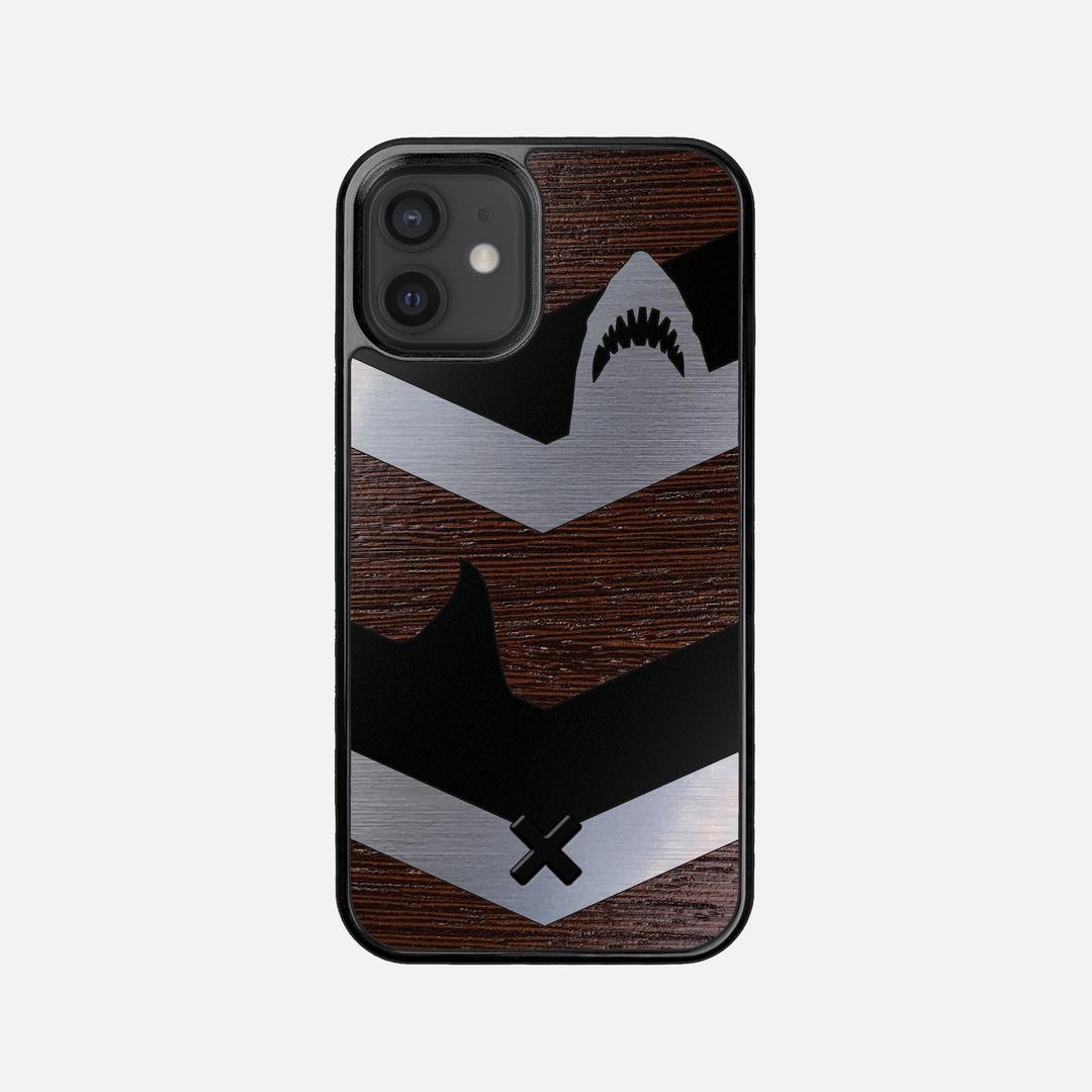 Shark Chevron Case for the Apple iPhone 12 Mini featuring an Engraved Silver and Wenge Wood backer with the Keyway X Mark#Phone Model_iPhone 12 Mini