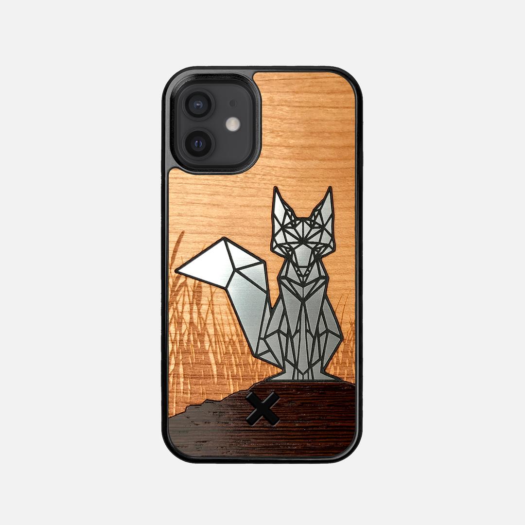 Silver Fox Case for the Apple iPhone 12 Mini featuring an Engraved Silver, Cherry, and Wenge Wood backer with the Keyway X Mark#Phone Model_iPhone 12 Mini