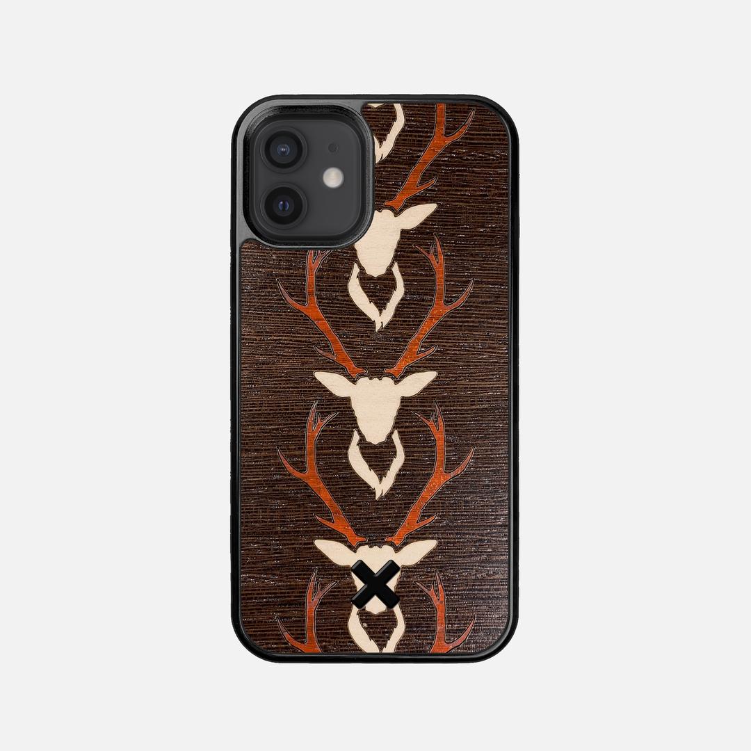 Stag Case for the Apple iPhone 12 Mini featuring a Maple & Padauk Deer Inlay on a Wenge Wood backer with the Keyway X Mark#Phone Model_iPhone 12 Mini