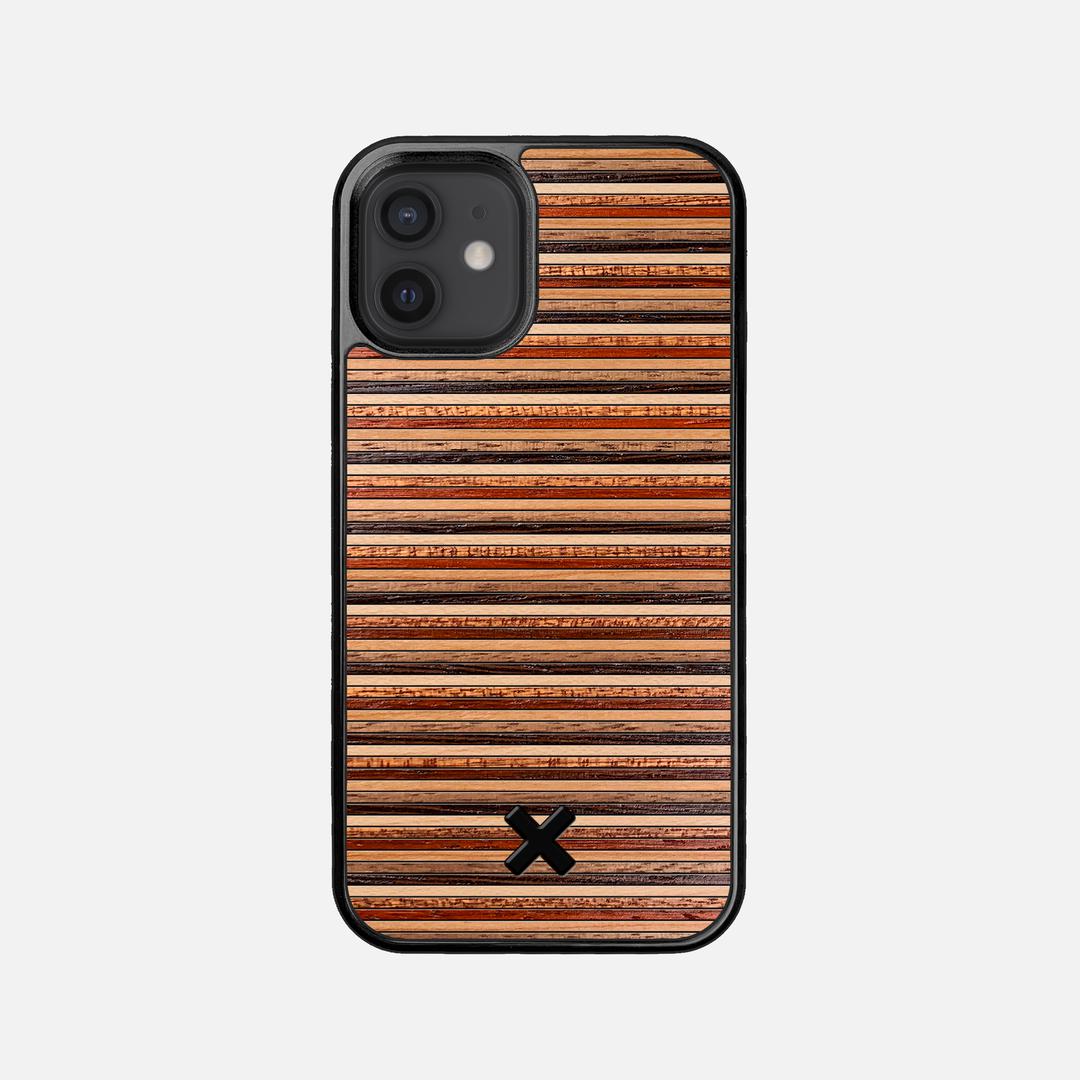 Strata Case for the Apple iPhone 12 Mini featuring a Maple, Sapele, Padauk, Cherry, Walnut, and Wenge Wood backer with the Keyway X Mark#Phone Model_iPhone 12 Mini