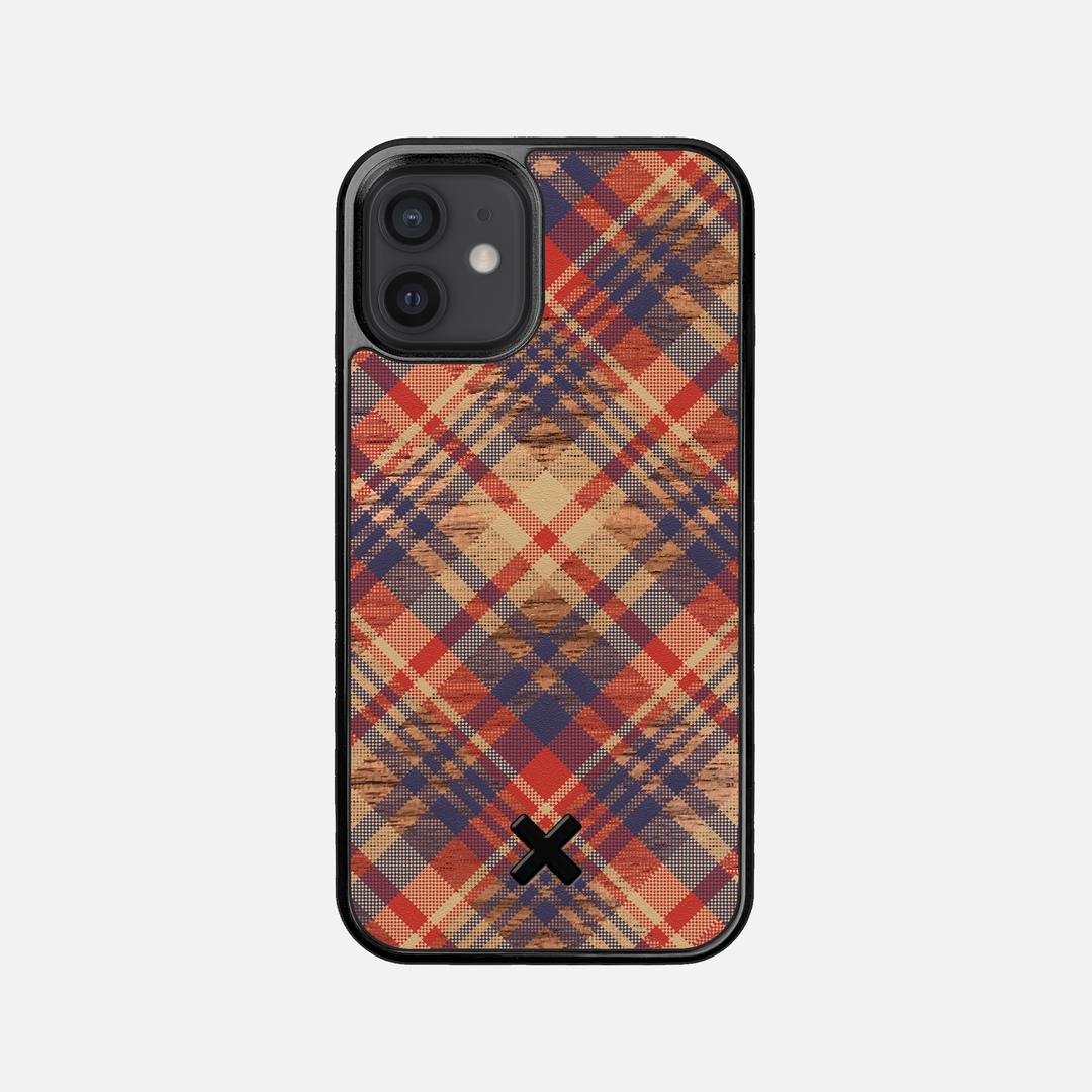 Tartan Case for the Apple iPhone 12 Mini featuring a UV Printed Walnut Wood backer with the Keyway X Mark#Phone Model_iPhone 12 Mini