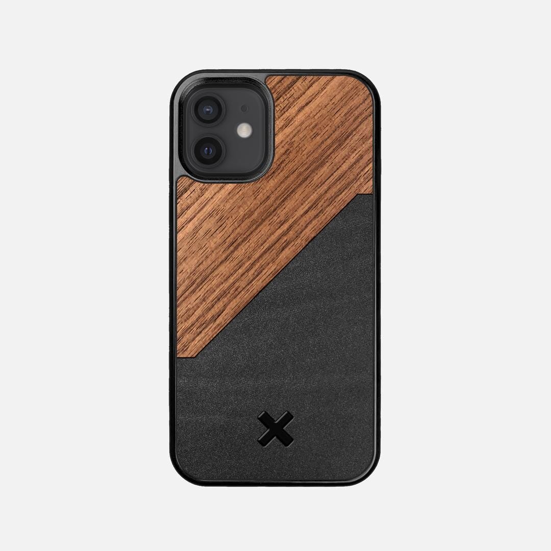 Walnut Rift Case for the Apple iPhone 12 Mini featuring a Genuine Leather and Walnut Wood backer with the Keyway X Mark#Phone Model_iPhone 12 Mini