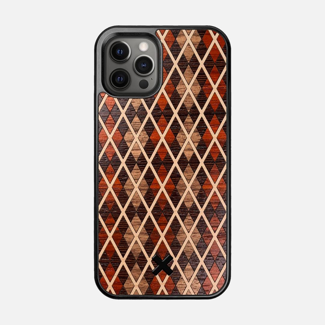 Argyle Case for the Apple iPhone 12 Pro featuring a Walnut, Padauk, Wenge, and Maple Wood backer with the Keyway X Mark#Phone Model_iPhone 12 Pro
