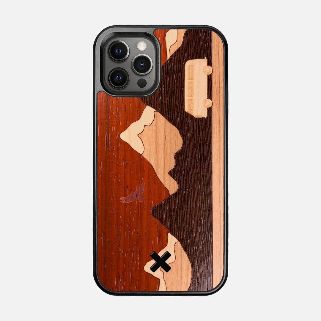 Cross Country Case for the Apple iPhone 12 Pro featuring a Padauk, Maple, Cherry, and Wenge Wood backer with the Keyway X Mark#Phone Model_iPhone 12 Pro