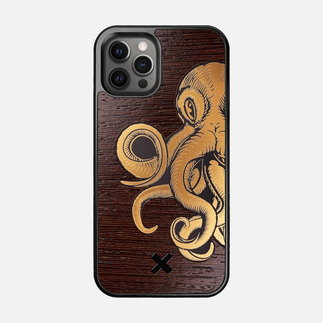 Kraken 2 Case for the Apple iPhone 12 Pro featuring an Engraved Gold and Wenge Wood backer with the Keyway X Mark#Phone Model_iPhone 12 Pro