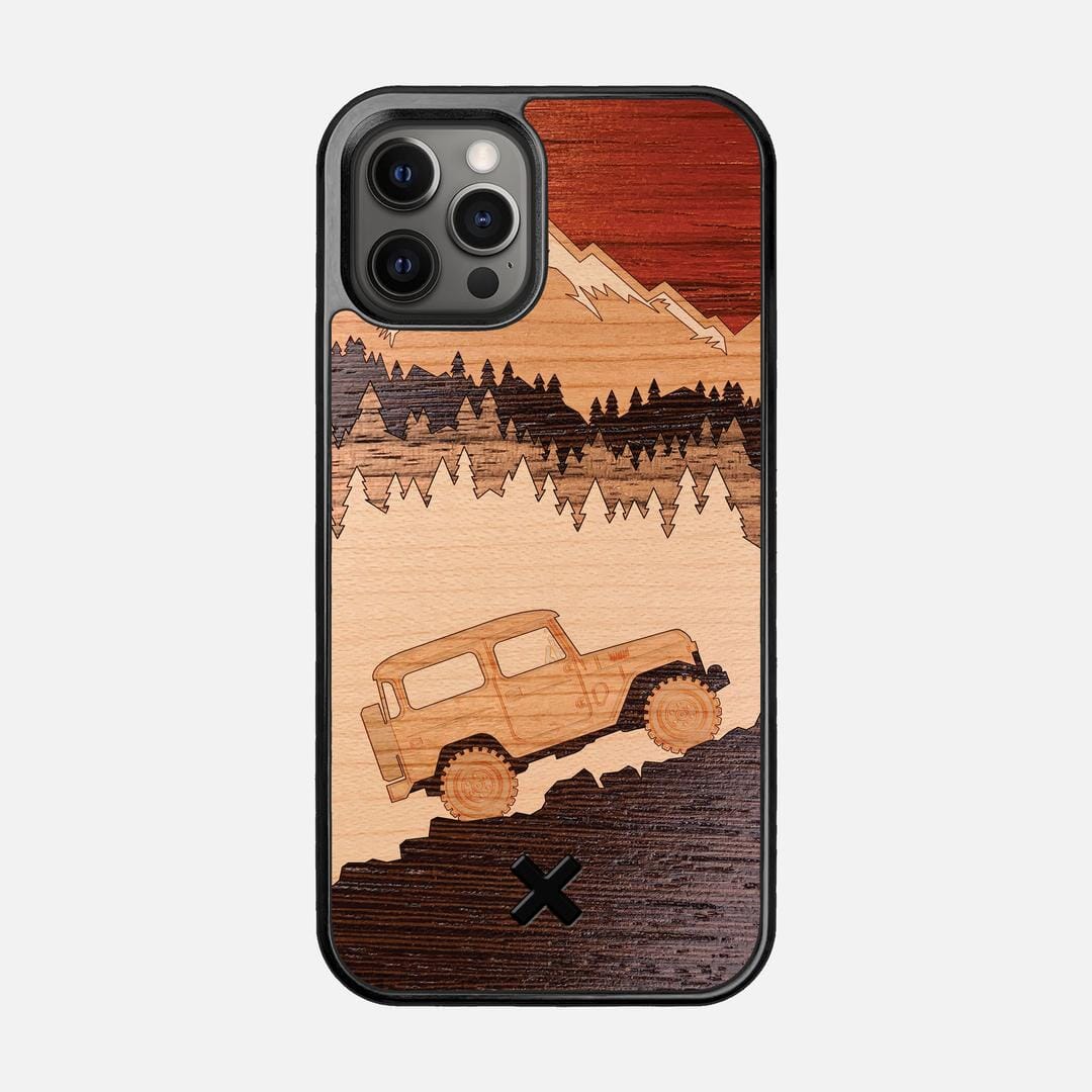 Off-Road Case for the Apple iPhone 12 Pro featuring a Padauk, Cherry, Maple, and Walnut Wood backer with the Keyway X Mark#Phone Model_iPhone 12 Pro