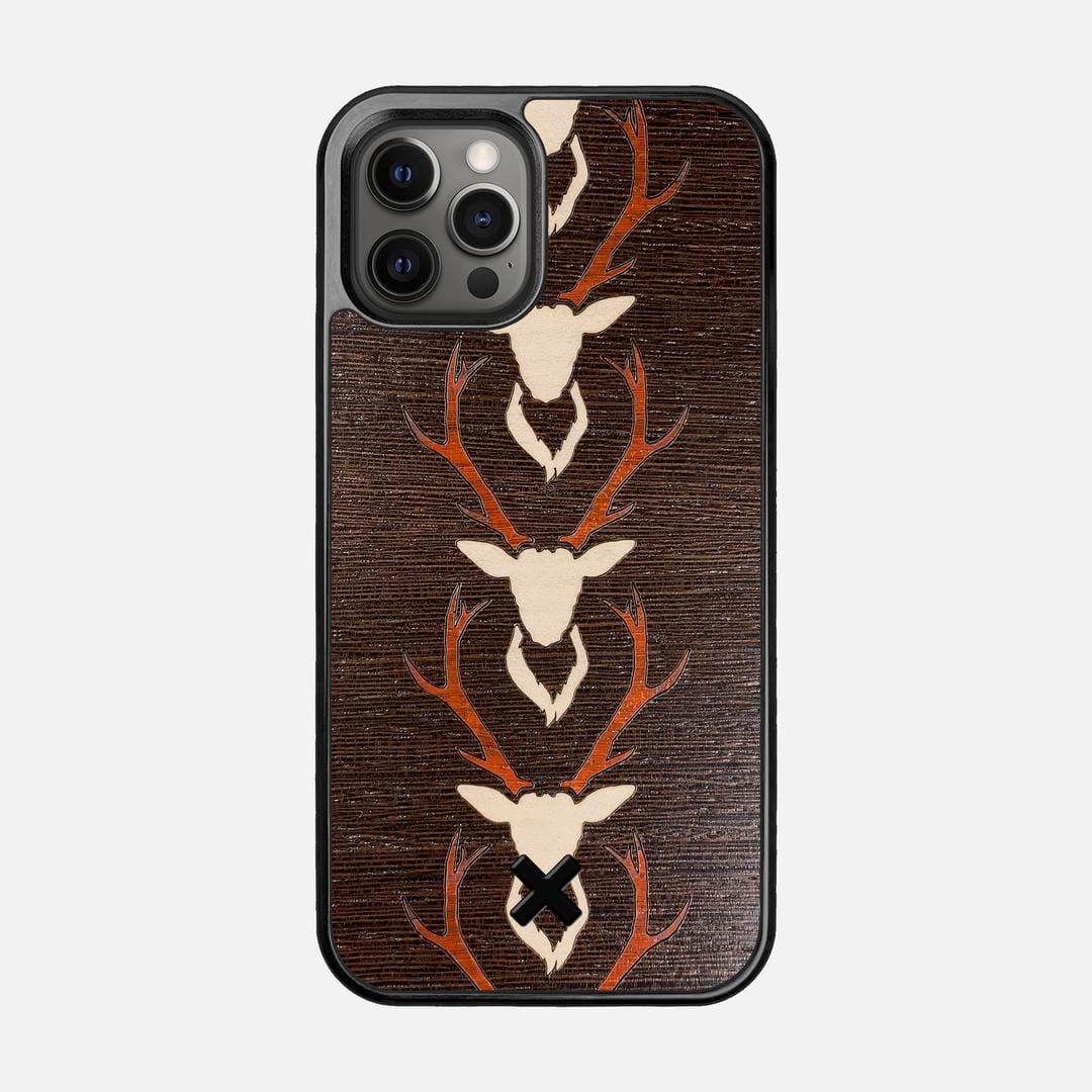 Stag Case for the Apple iPhone 12 Pro featuring a Maple & Padauk Deer Inlay on a Wenge Wood backer with the Keyway X Mark#Phone Model_iPhone 12 Pro