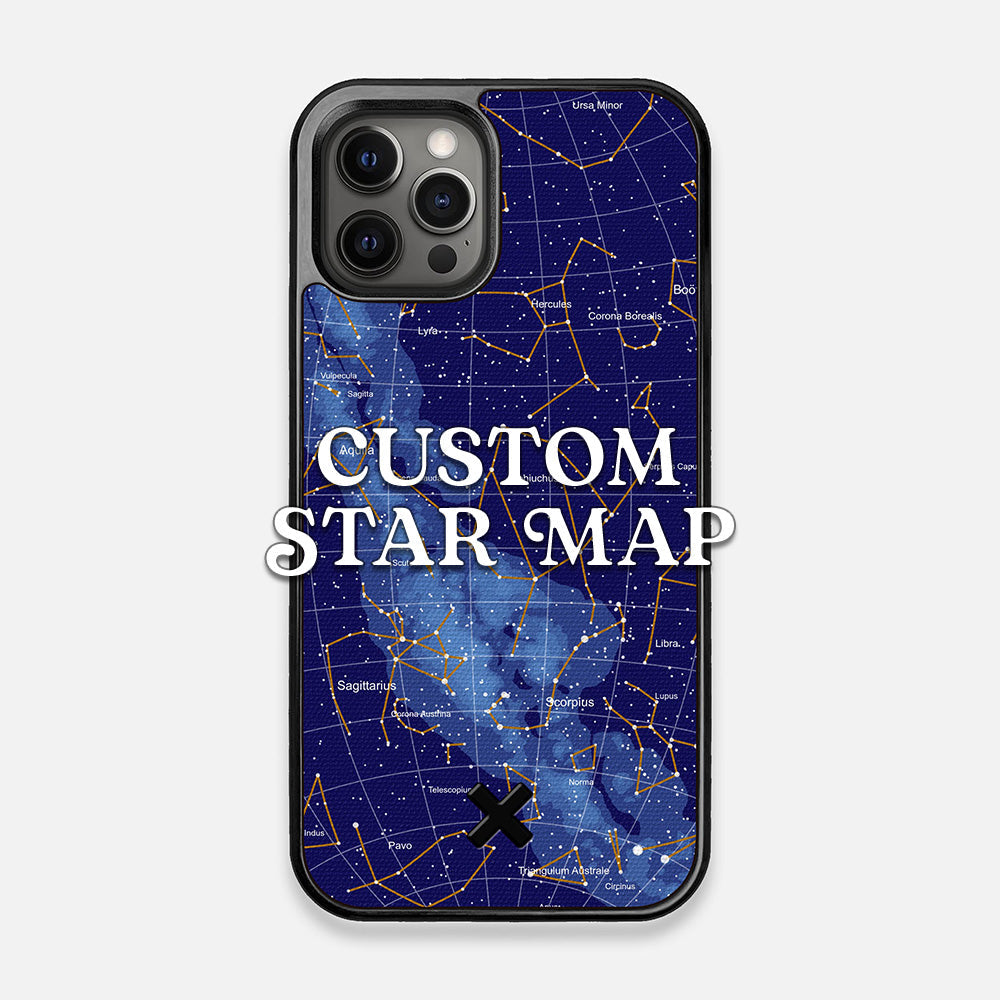 Front view of the Custom Star Map Printed Canvas iPhone 12/12 Pro Case by Keyway Designs