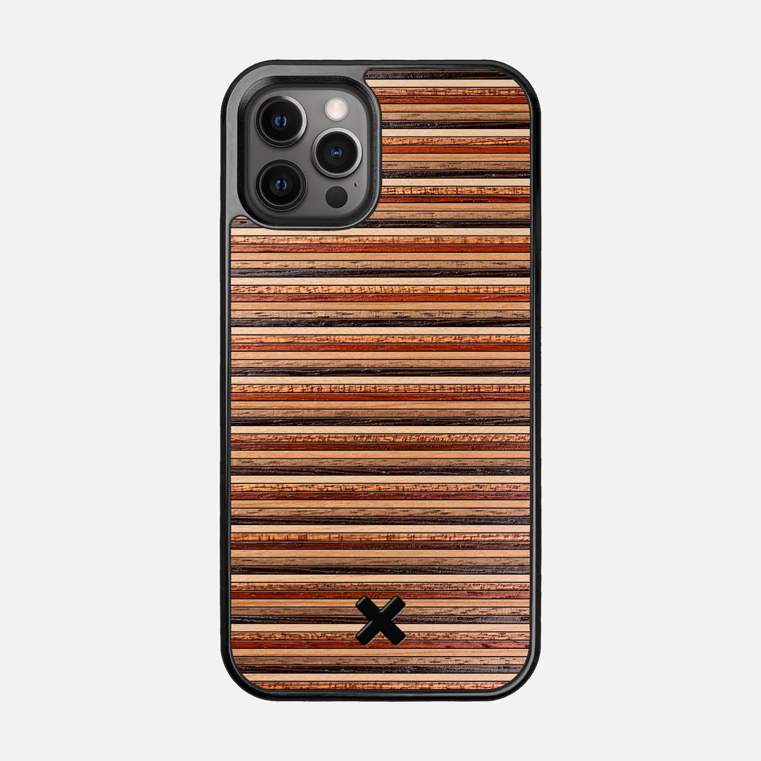 Strata Case for the Apple iPhone 12 Pro featuring a Maple, Sapele, Padauk, Cherry, Walnut, and Wenge Wood backer with the Keyway X Mark#Phone Model_iPhone 12 Pro