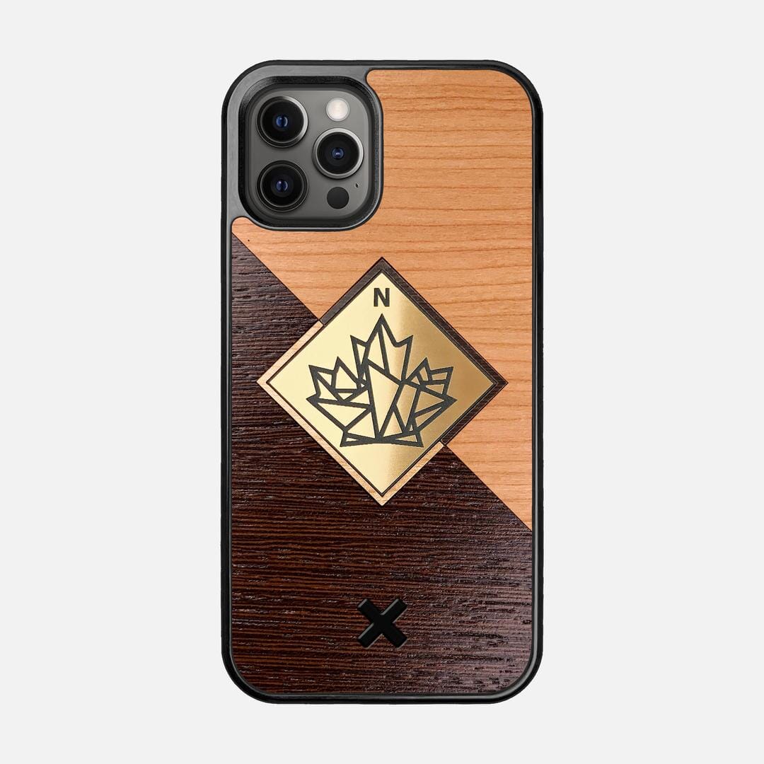 True North Case for the Apple iPhone 12 Pro featuring an Engraved Gold, Cherry, and Wenge Wood backer with the Keyway X Mark#Phone Model_iPhone 12 Pro
