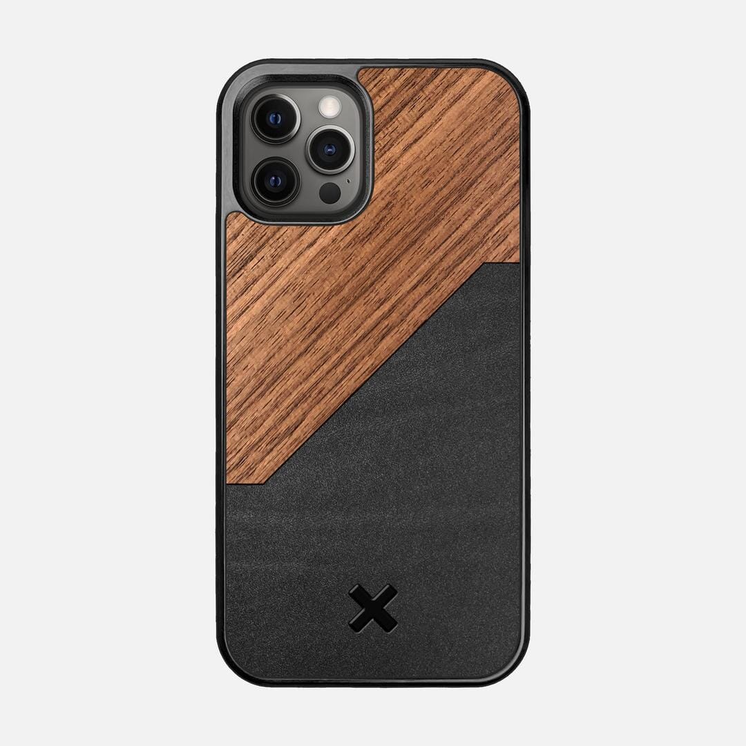 Walnut Rift Case for the Apple iPhone 12 Pro featuring a Genuine Leather and Walnut Wood backer with the Keyway X Mark#Phone Model_iPhone 12 Pro
