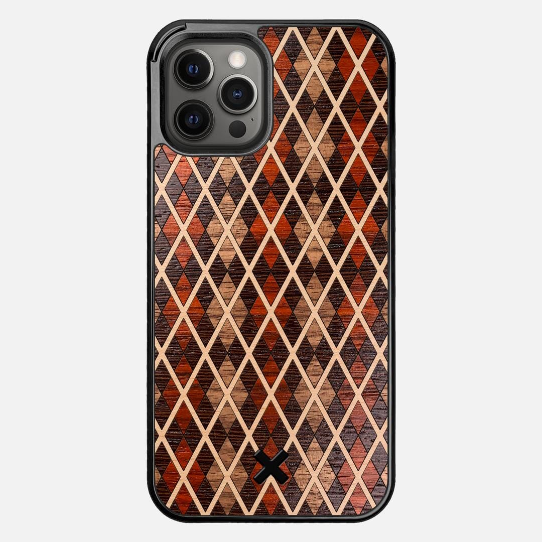 Argyle Case for the Apple iPhone 12 Pro Max featuring a Walnut, Padauk, Wenge, and Maple Wood backer with the Keyway X Mark#Phone Model_iPhone 12 Pro Max