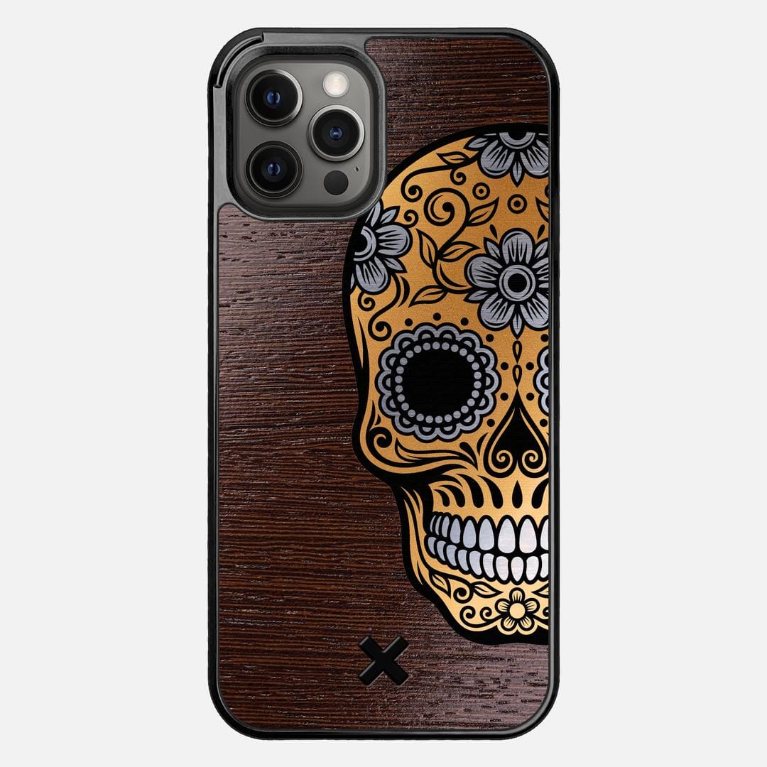 Calavera Case for the Apple iPhone 12 Pro Max featuring an Engraved Gold and Wenge Wood backer with the Keyway X Mark#Phone Model_iPhone 12 Pro Max