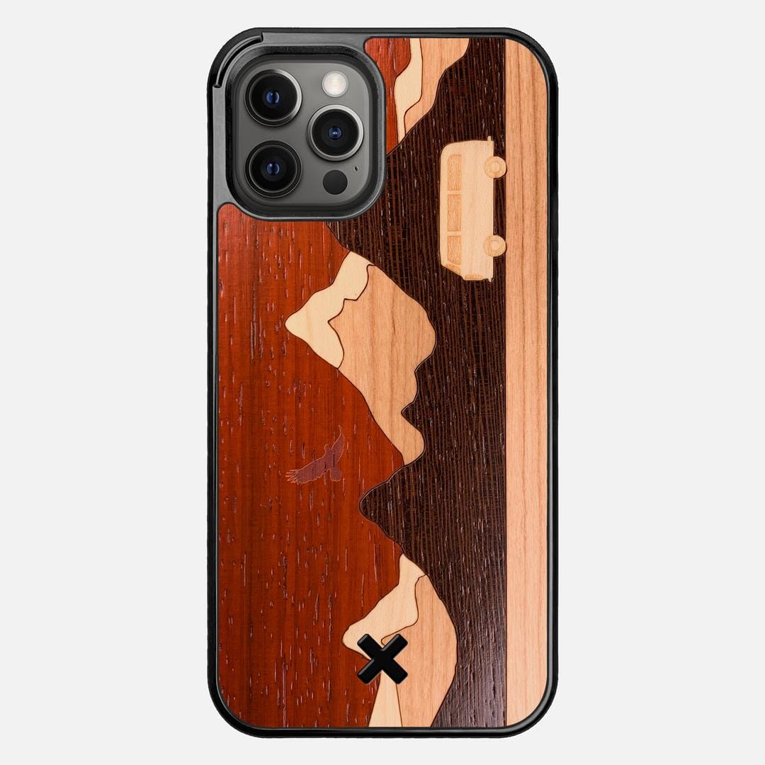 Cross Country Case for the Apple iPhone 12 Pro Max featuring a Padauk, Maple, Cherry, and Wenge Wood backer with the Keyway X Mark#Phone Model_iPhone 12 Pro Max
