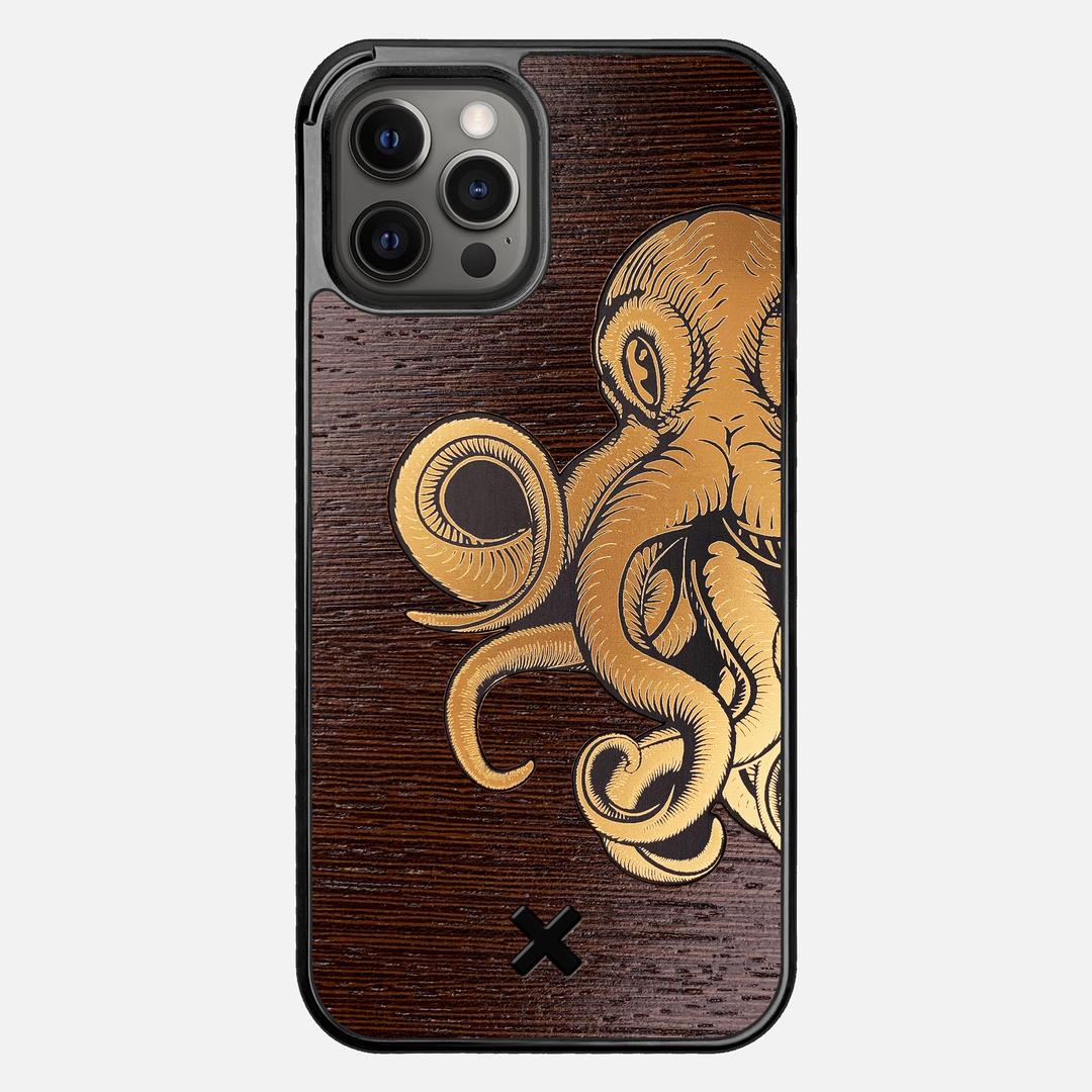 Kraken 2 Case for the Apple iPhone 12 Pro Max featuring an Engraved Gold and Wenge Wood backer with the Keyway X Mark#Phone Model_iPhone 12 Pro Max