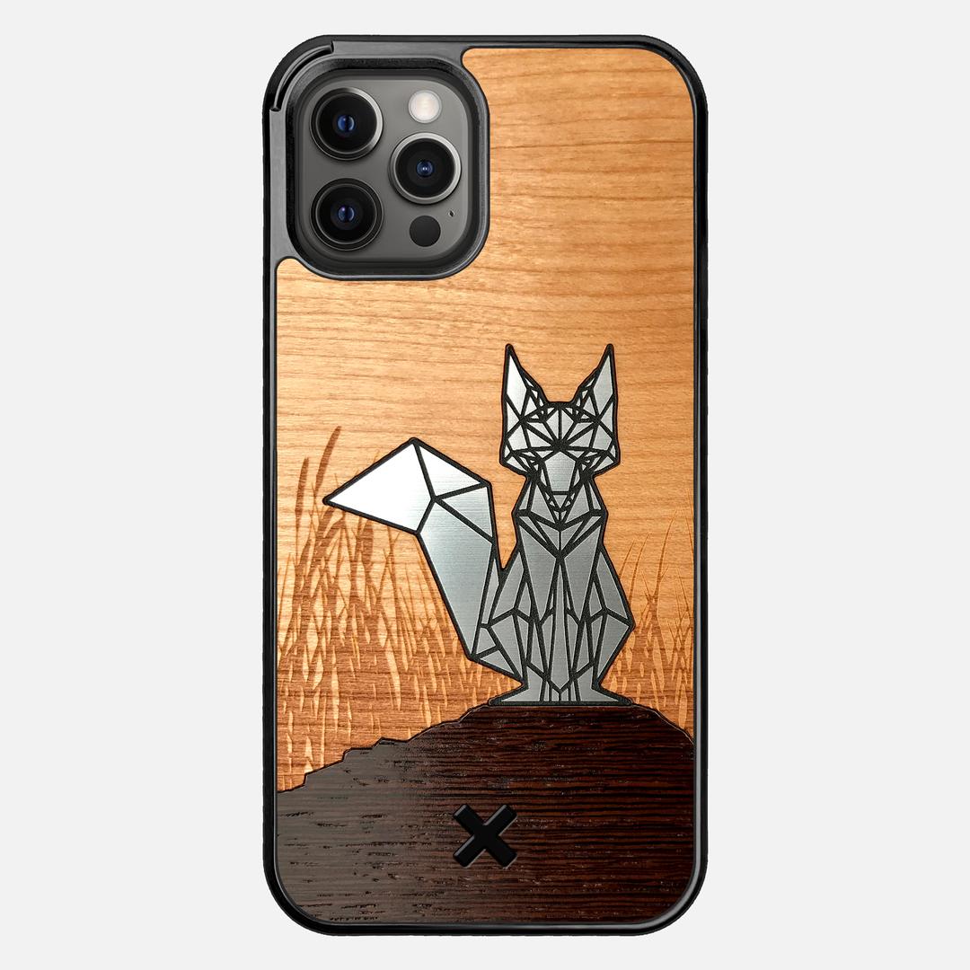 Silver Fox Case for the Apple iPhone 12 Pro Max featuring an Engraved Silver, Cherry, and Wenge Wood backer with the Keyway X Mark#Phone Model_iPhone 12 Pro Max