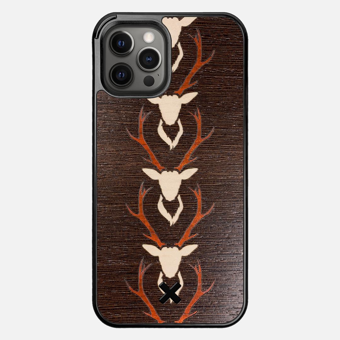 Stag Case for the Apple iPhone 12 Pro Max featuring a Maple & Padauk Deer Inlay on a Wenge Wood backer with the Keyway X Mark#Phone Model_iPhone 12 Pro Max