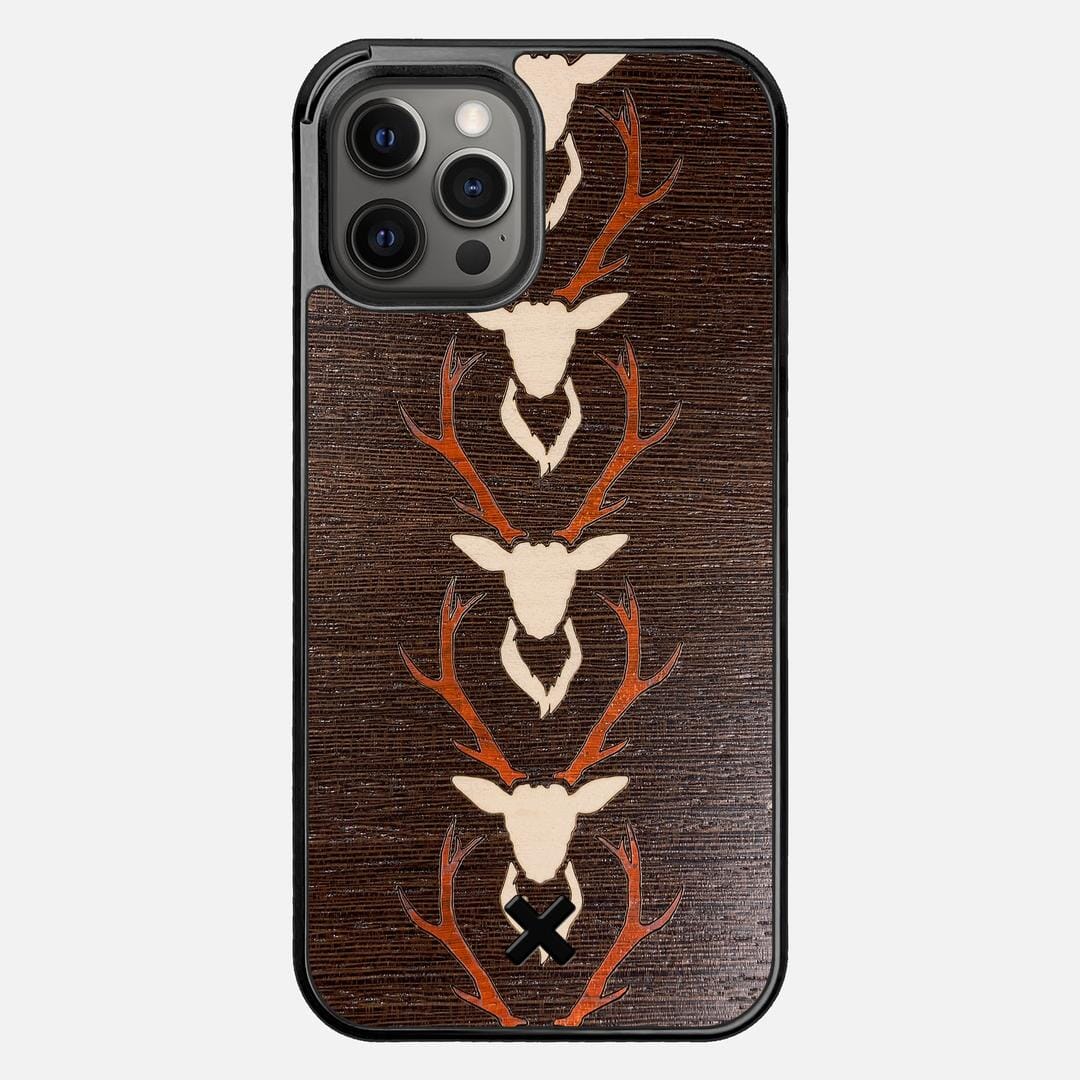 Stag Case for the Apple iPhone 12 Pro Max featuring a Maple & Padauk Deer Inlay on a Wenge Wood backer with the Keyway X Mark#Phone Model_iPhone 12 Pro Max