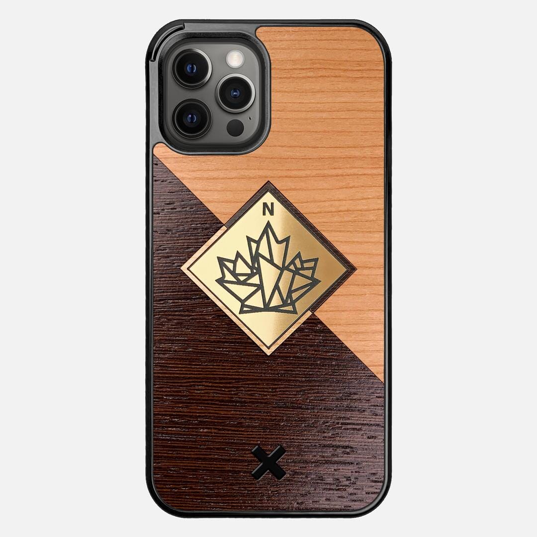 True North Case for the Apple iPhone 12 Pro Max featuring an Engraved Gold, Cherry, and Wenge Wood backer with the Keyway X Mark#Phone Model_iPhone 12 Pro Max