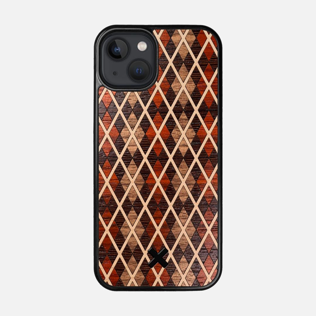 Argyle Case for the Apple iPhone 13 featuring a Walnut, Padauk, Wenge, and Maple Wood backer with the Keyway X Mark#Phone Model_iPhone 13