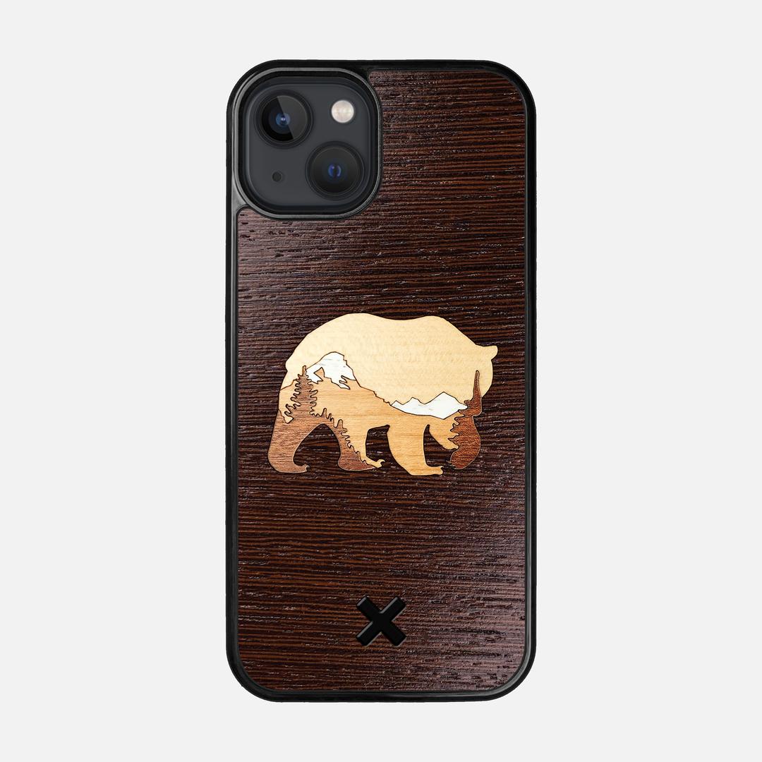 Bear Mountain Case for the Apple iPhone 13 featuring a Wenge, Maple, Cherry, and Sapele Wood backer with the Keyway X Mark#Phone Model_iPhone 13