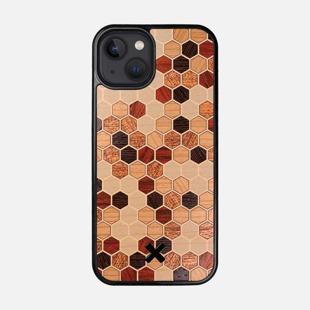 Cellular Case for the Apple iPhone 13 featuring a Maple, Cherry, Sapele, Padauk, and Wenge Wood backer with the Keyway X Mark#Phone Model_iPhone 13