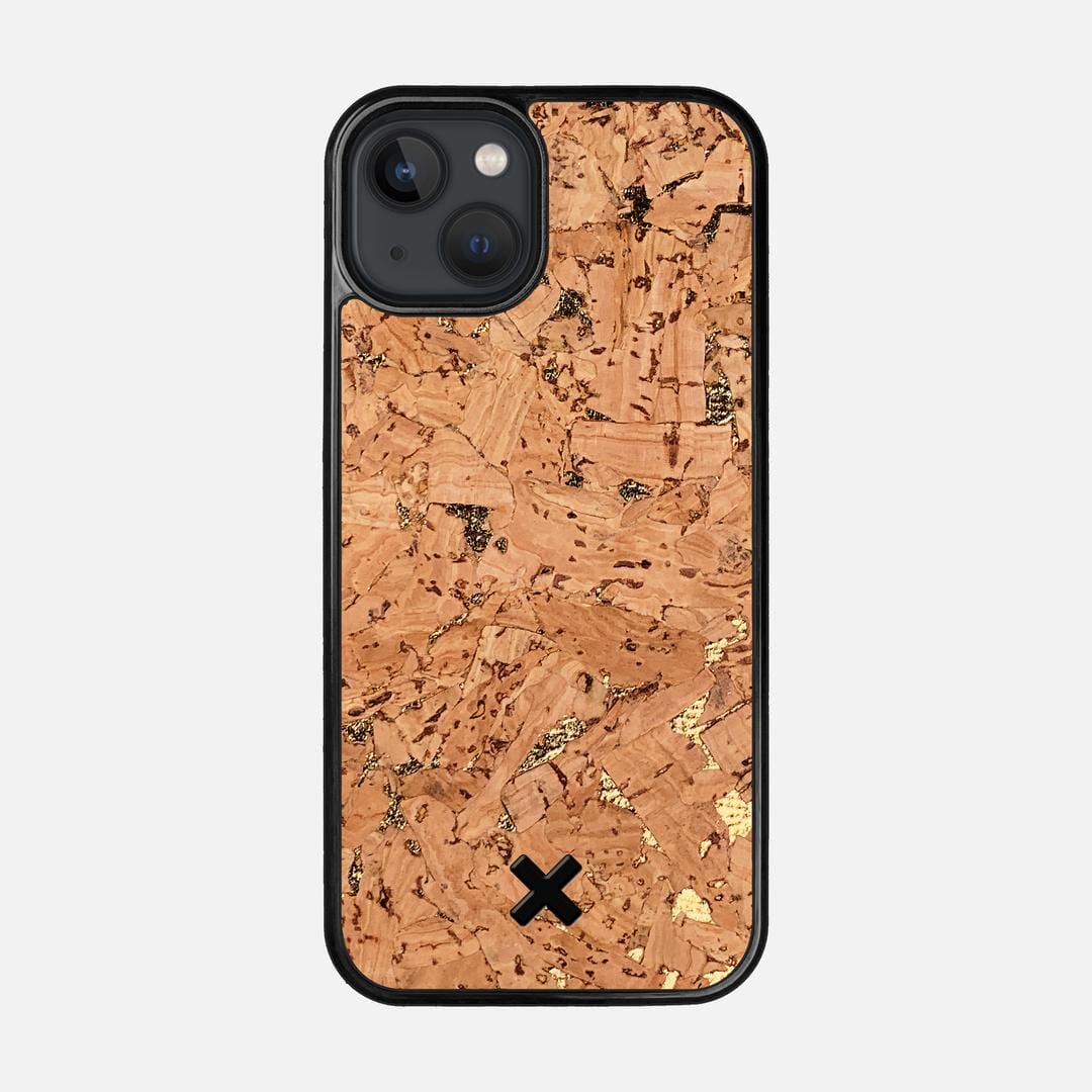 Gold Cork Case for the Apple iPhone 13 featuring a Genuine Cork backer with the Keyway X Mark#Phone Model_iPhone 13