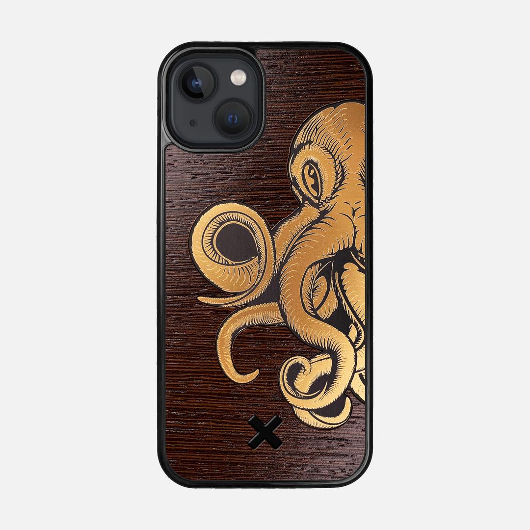 Kraken 2 Case for the Apple iPhone 13 featuring an Engraved Gold and Wenge Wood backer with the Keyway X Mark#Phone Model_iPhone 13