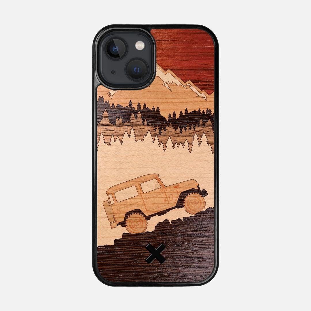 Off-Road Case for the Apple iPhone 13 featuring a Padauk, Cherry, Maple, and Walnut Wood backer with the Keyway X Mark#Phone Model_iPhone 13