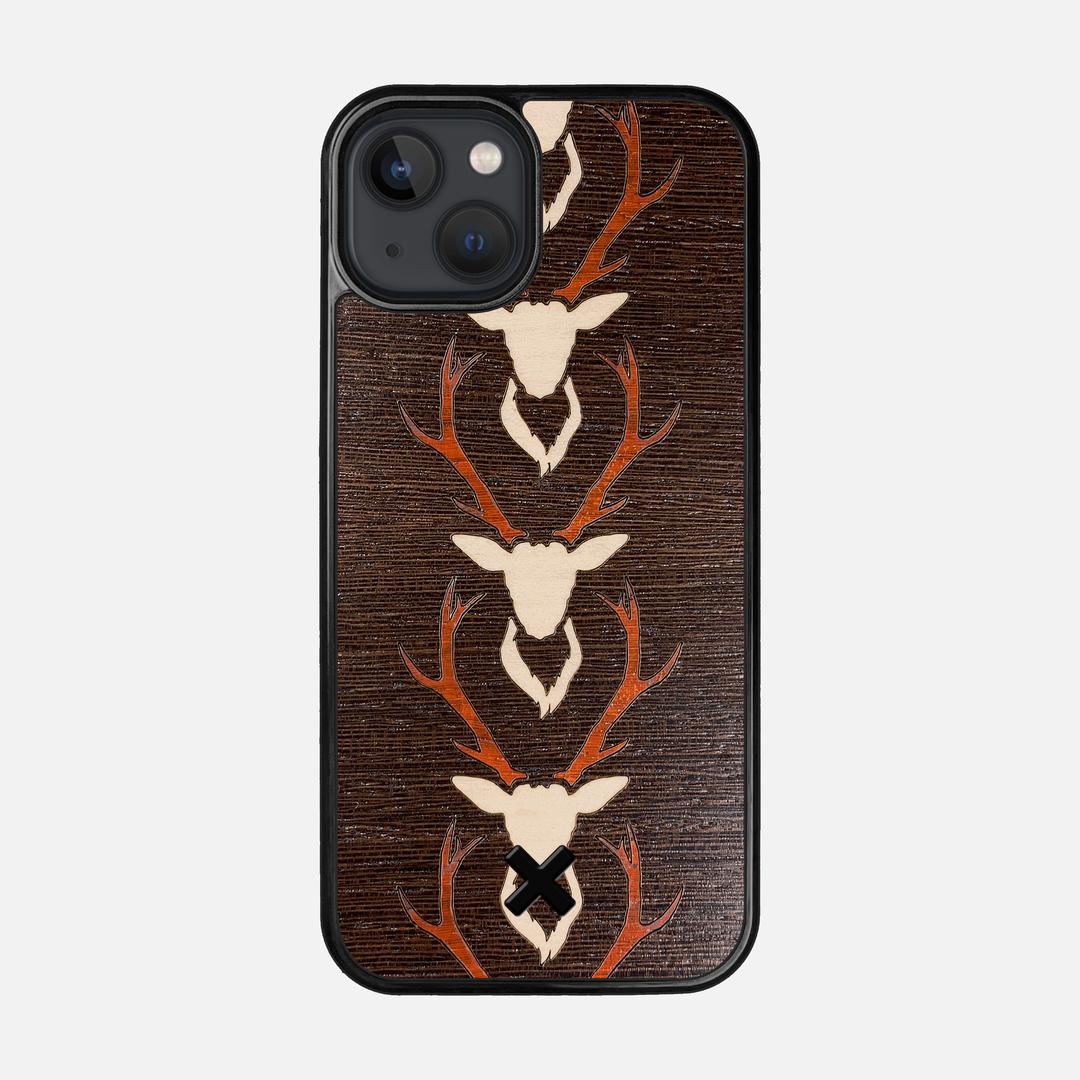Stag Case for the Apple iPhone 13 featuring a Maple & Padauk Deer Inlay on a Wenge Wood backer with the Keyway X Mark#Phone Model_iPhone 13