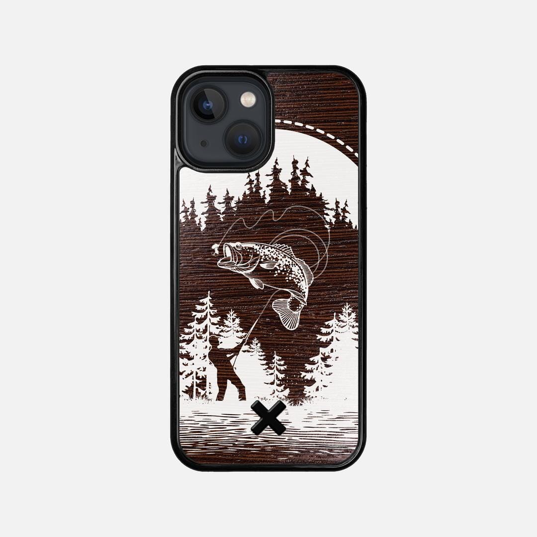 Angler Case for the Apple iPhone 13 Mini featuring a UV Print and Wenge Wood backer with the Keyway X Mark#Phone Model_iPhone 13 Mini