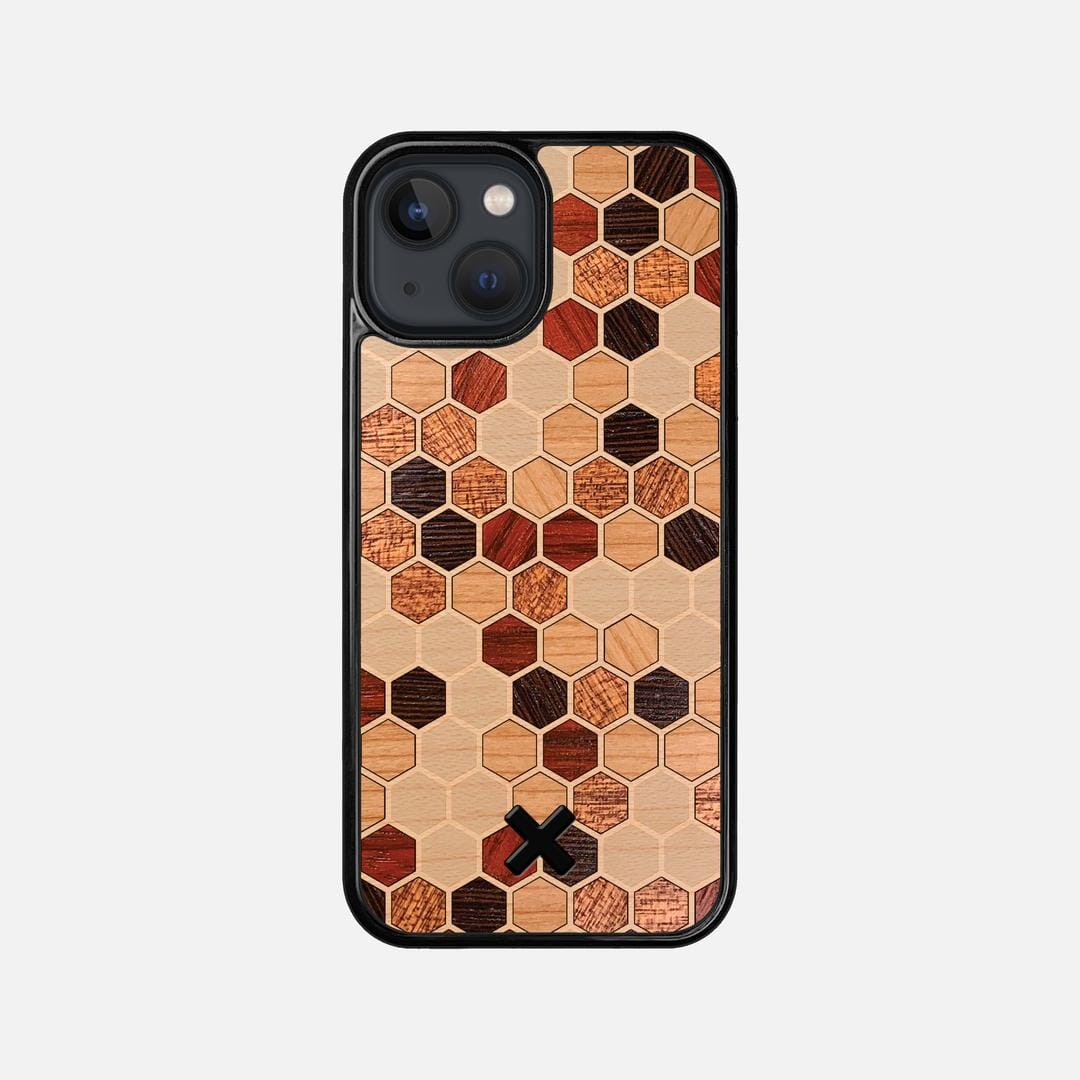 Cellular Case for the Apple iPhone 13 Mini featuring a Maple, Cherry, Sapele, Padauk, and Wenge Wood backer with the Keyway X Mark#Phone Model_iPhone 13 Mini