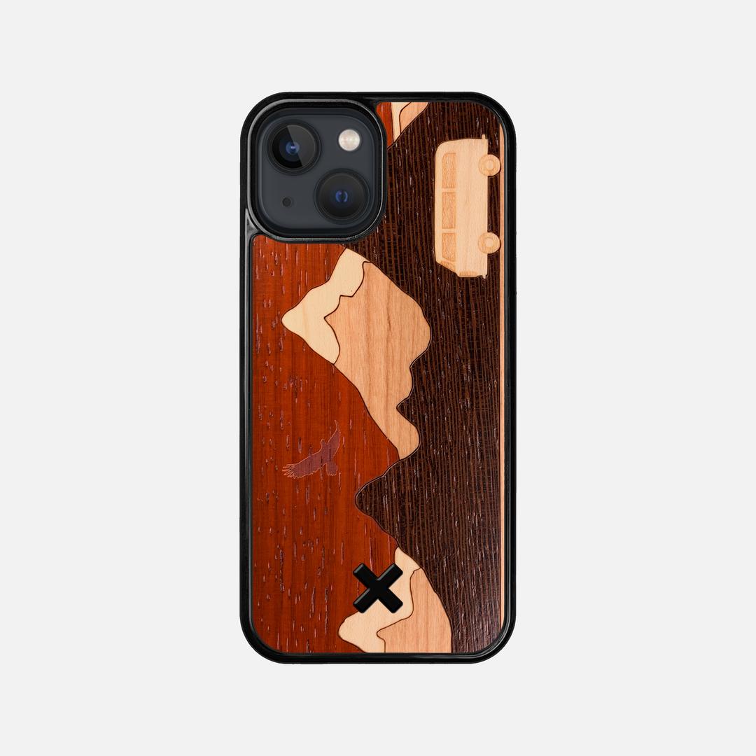Cross Country Case for the Apple iPhone 13 Mini featuring a Padauk, Maple, Cherry, and Wenge Wood backer with the Keyway X Mark#Phone Model_iPhone 13 Mini