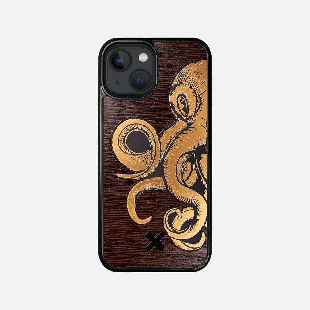 Kraken 2 Case for the Apple iPhone 13 Mini featuring an Engraved Gold and Wenge Wood backer with the Keyway X Mark#Phone Model_iPhone 13 Mini