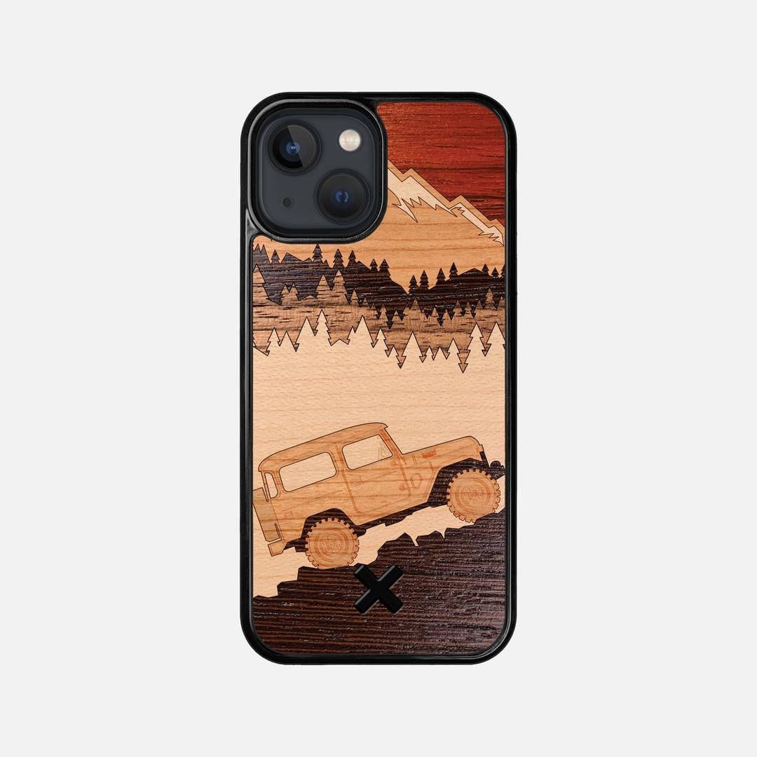 Off-Road Case for the Apple iPhone 13 Mini featuring a Padauk, Cherry, Maple, and Walnut Wood backer with the Keyway X Mark#Phone Model_iPhone 13 Mini