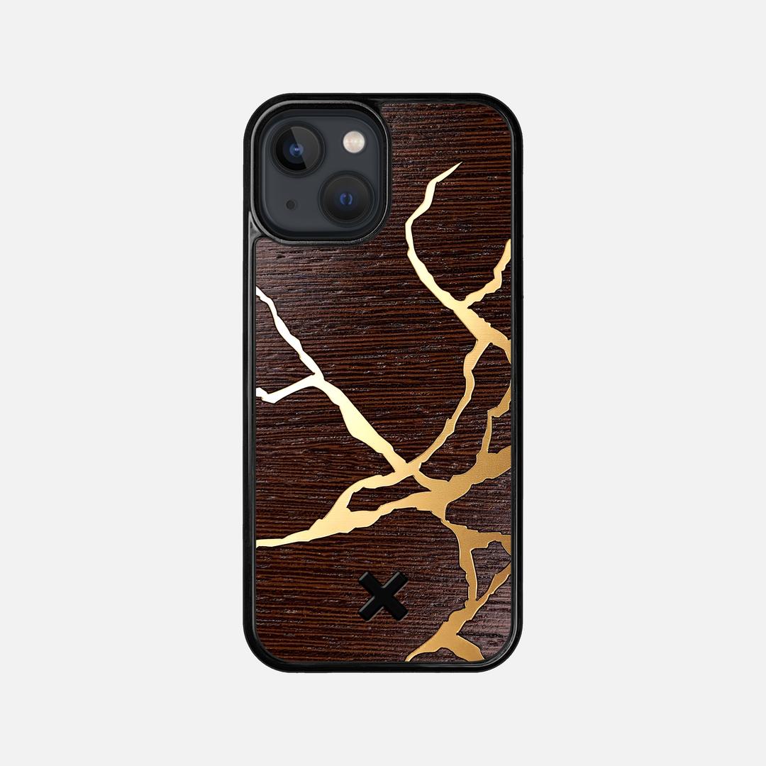 Restore Case for the Apple iPhone 13 Mini featuring a Gold and Wenge Wood backer with the Keyway X Mark#Phone Model_iPhone 13 Mini