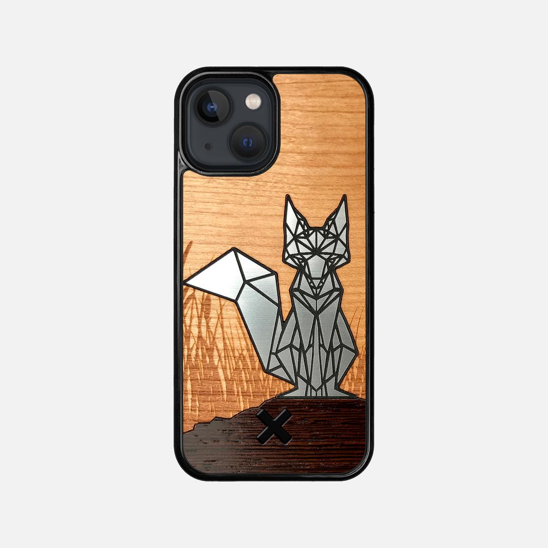 Silver Fox Case for the Apple iPhone 13 Mini featuring an Engraved Silver, Cherry, and Wenge Wood backer with the Keyway X Mark#Phone Model_iPhone 13 Mini