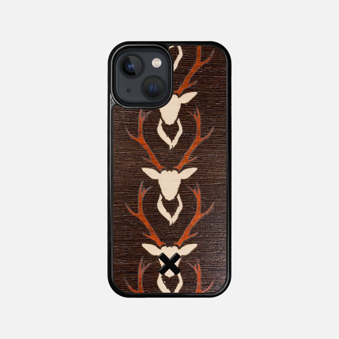 Stag Case for the Apple iPhone 13 Mini featuring a Maple & Padauk Deer Inlay on a Wenge Wood backer with the Keyway X Mark#Phone Model_iPhone 13 Mini