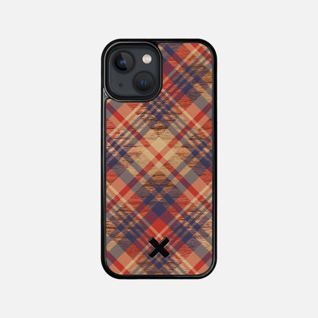 Tartan Case for the Apple iPhone 13 Mini featuring a UV Printed Walnut Wood backer with the Keyway X Mark#Phone Model_iPhone 13 Mini