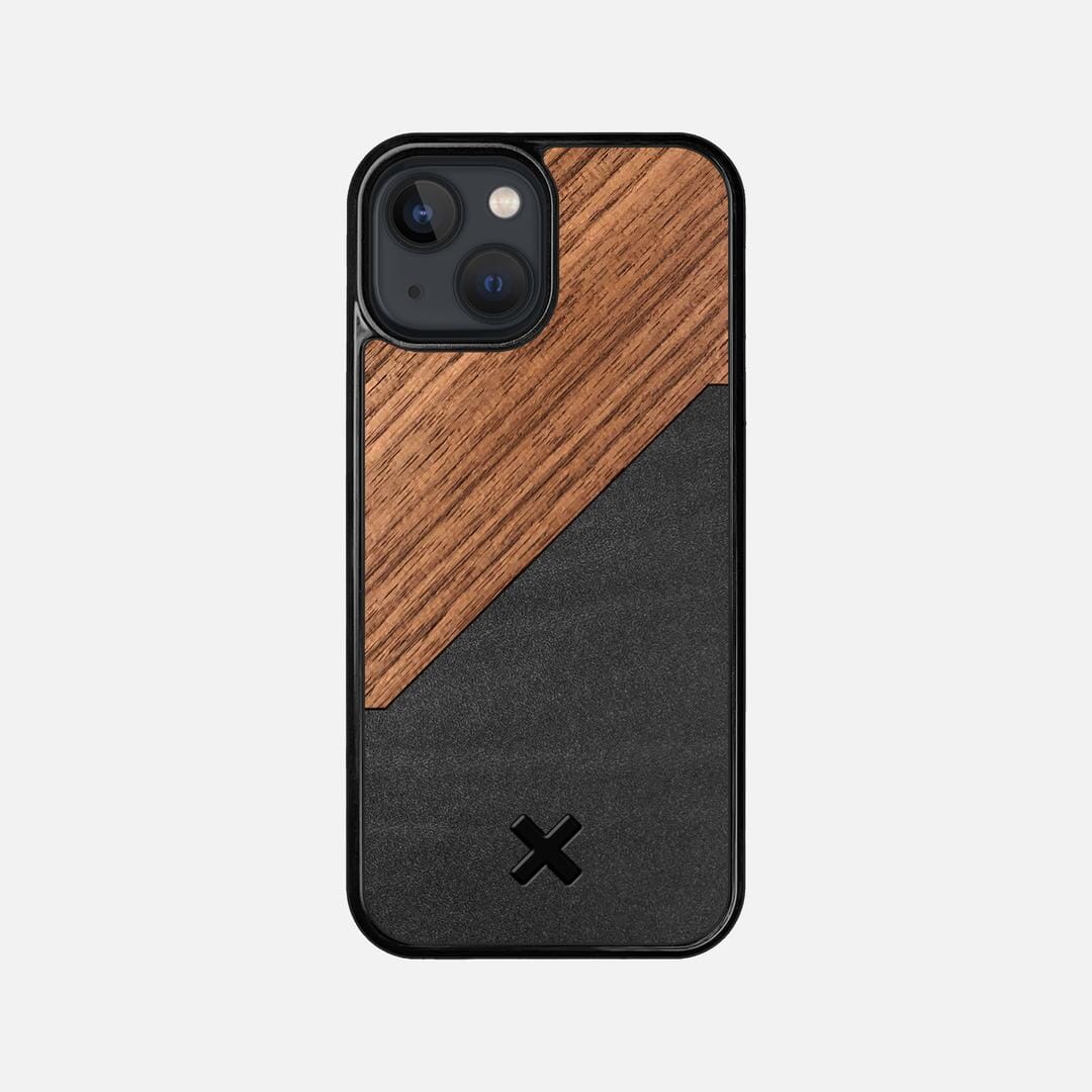 Walnut Rift Case for the Apple iPhone 13 Mini featuring a Genuine Leather and Walnut Wood backer with the Keyway X Mark#Phone Model_iPhone 13 Mini