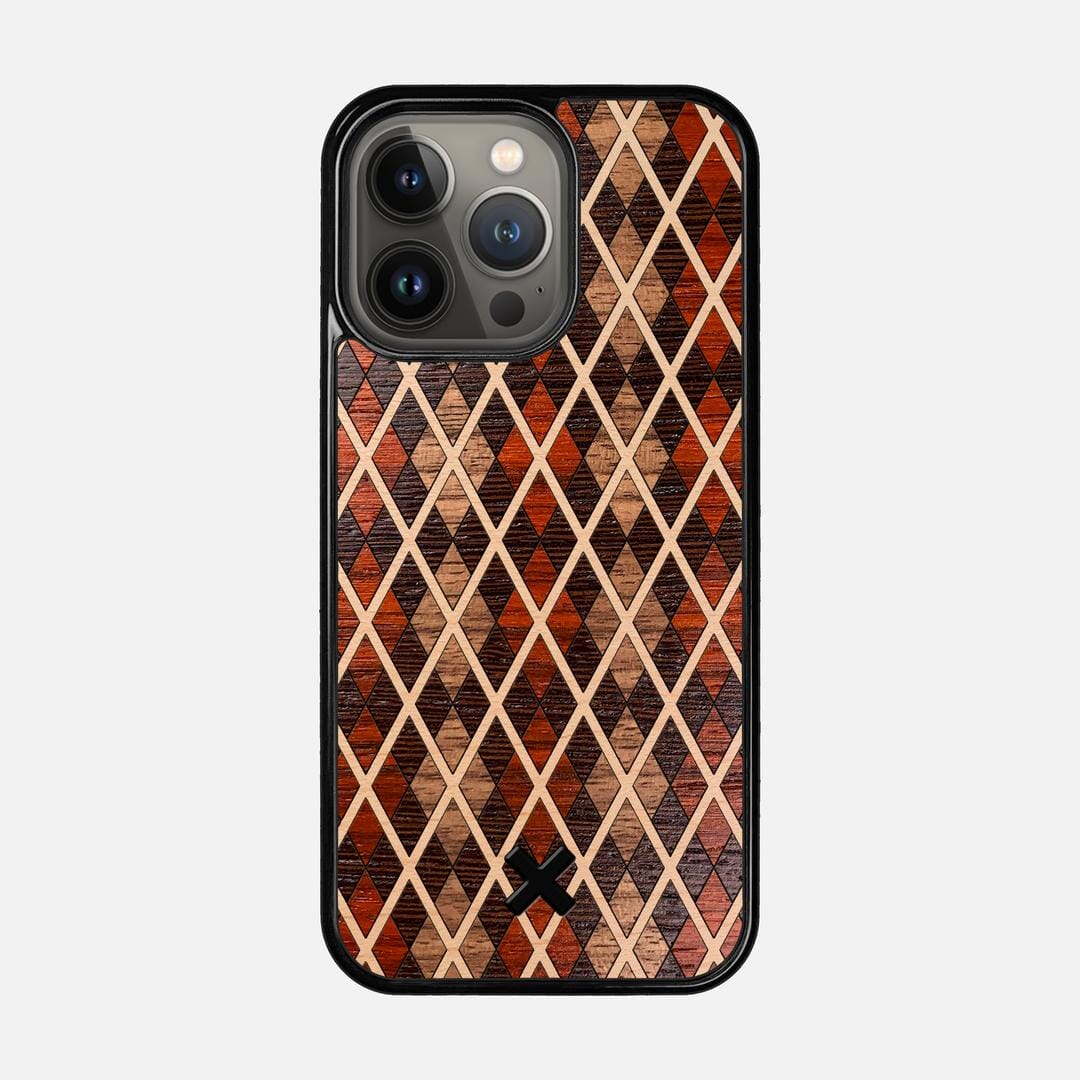 Argyle Case for the Apple iPhone 13 Pro featuring a Walnut, Padauk, Wenge, and Maple Wood backer with the Keyway X Mark#Phone Model_iPhone 13 Pro