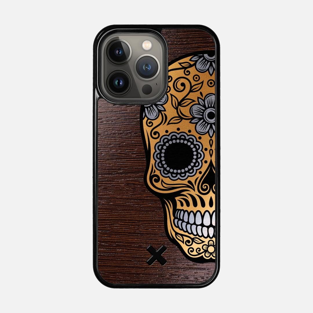 Calavera Case for the Apple iPhone 13 Pro featuring an Engraved Gold and Wenge Wood backer with the Keyway X Mark#Phone Model_iPhone 13 Pro