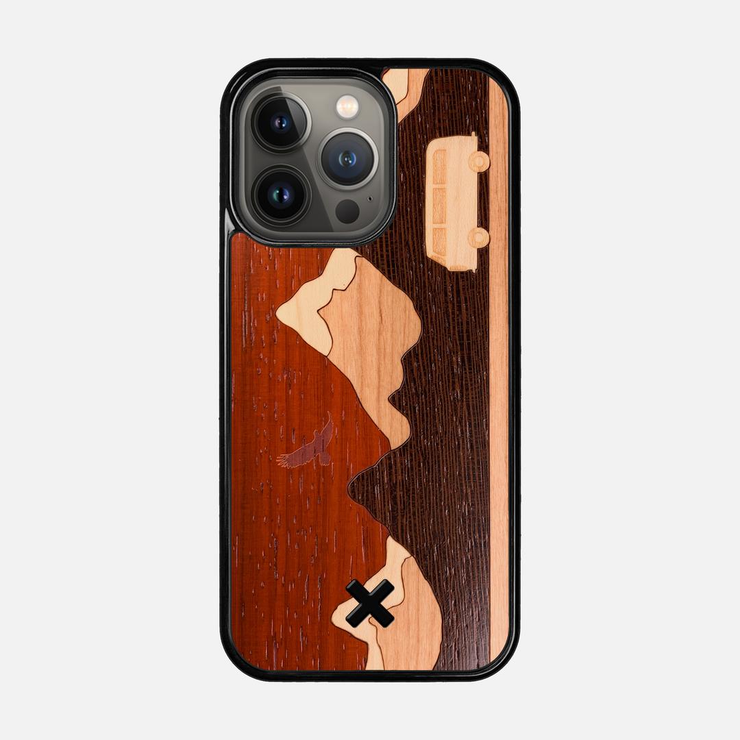 Cross Country Case for the Apple iPhone 13 Pro featuring a Padauk, Maple, Cherry, and Wenge Wood backer with the Keyway X Mark#Phone Model_iPhone 13 Pro