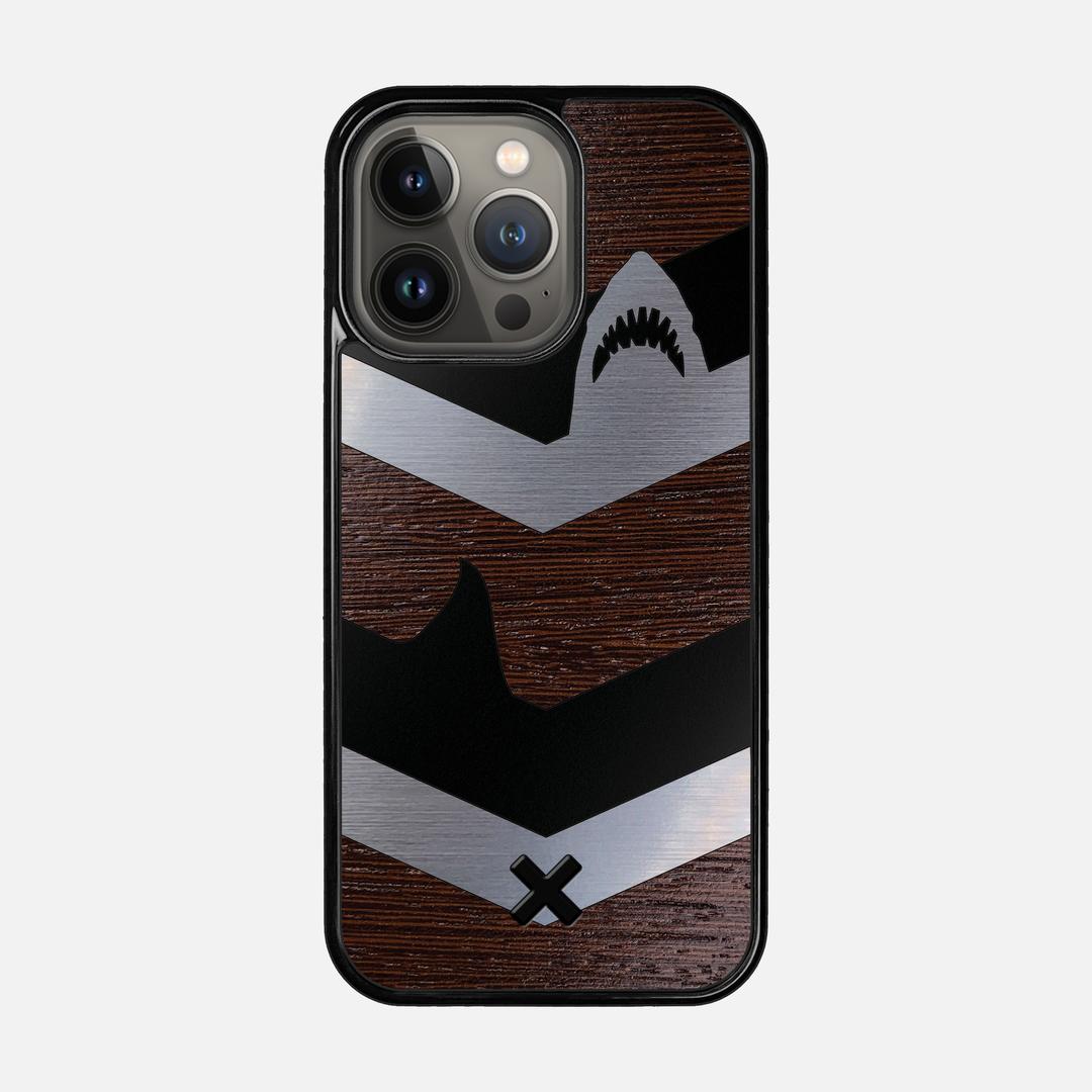 Shark Chevron Case for the Apple iPhone 13 Pro featuring an Engraved Silver and Wenge Wood backer with the Keyway X Mark#Phone Model_iPhone 13 Pro