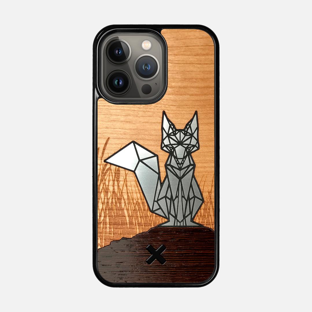 Silver Fox Case for the Apple iPhone 13 Pro featuring an Engraved Silver, Cherry, and Wenge Wood backer with the Keyway X Mark#Phone Model_iPhone 13 Pro