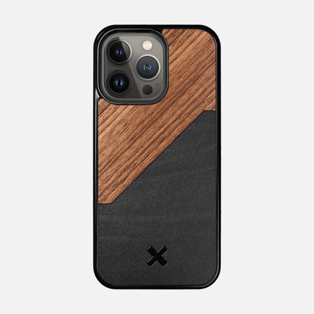 Walnut Rift Case for the Apple iPhone 13 Pro featuring a Genuine Leather and Walnut Wood backer with the Keyway X Mark#Phone Model_iPhone 13 Pro